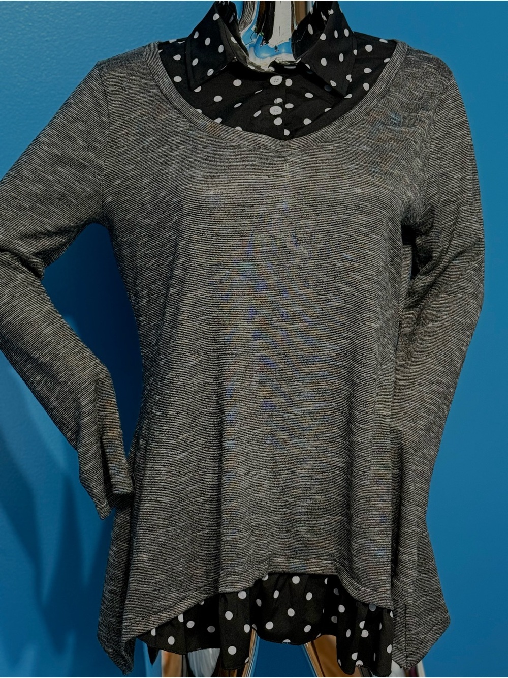 Women's Gray Knit Layered-Look Long Sleeve Top